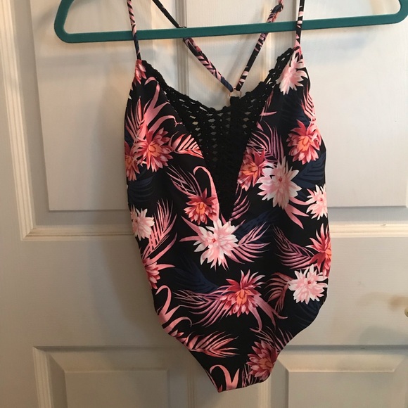 Dolce Vita Women's One-Piece Swimsuit - Embroidered Scoop Front, Low Cut Back, Removable Pads